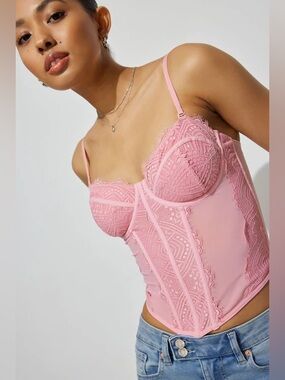 Garage Chrishell Lace Mesh Bustier Pink NWT